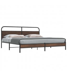 vidaXL Metal Bed Frame without Mattress Brown Oak 180x200 cm Super K — Size: 180 x 200 cm, Model: with headboard & low footboard