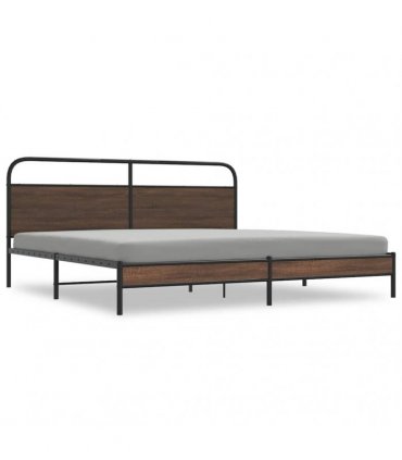 vidaXL Metal Bed Frame without Mattress Brown Oak 180x200 cm Super K — Size: 180 x 200 cm, Model: with headboard & low footboard