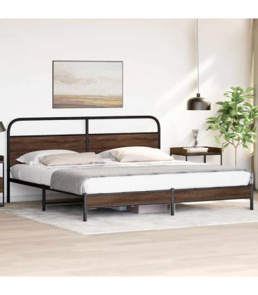 vidaXL Metal Bed Frame without Mattress Brown Oak 180x200 cm Super K — Size: 180 x 200 cm, Model: with headboard & low footboard