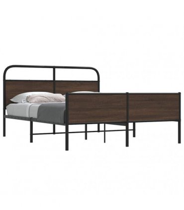 vidaXL Metal Bed Frame without Mattress Brown Oak 160x200 cm — Size: 160 x 200 cm, Model: with headboard & high footboard