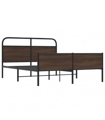 vidaXL Metal Bed Frame without Mattress Brown Oak 160x200 cm — Size: 160 x 200 cm, Model: with headboard & high footboard
