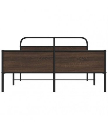 vidaXL Metal Bed Frame without Mattress Brown Oak 160x200 cm — Size: 160 x 200 cm, Model: with headboard & high footboard