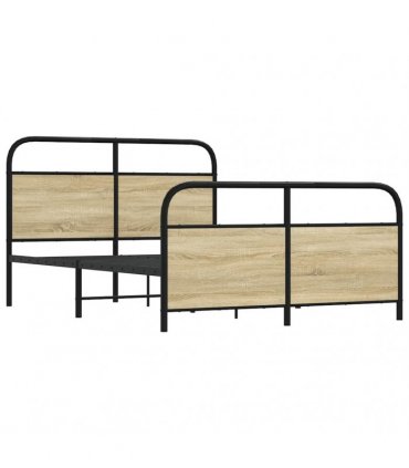 vidaXL Metal Bed Frame without Mattress Sonoma Oak 140x200 — Size: 140 x 200 cm, Model: with headboard & footboard — V0671991805