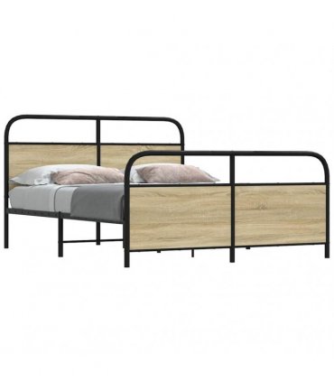vidaXL Metal Bed Frame without Mattress Sonoma Oak 160x200 — Size: 160 x 200 cm, Model: with headboard & footboard — V0671991806