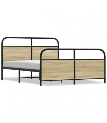 vidaXL Metal Bed Frame without Mattress Sonoma Oak 160x200 — Size: 160 x 200 cm, Model: with headboard & footboard — V0671991806