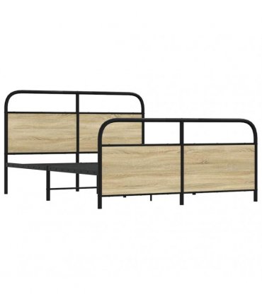 vidaXL Metal Bed Frame without Mattress Sonoma Oak 160x200 — Size: 160 x 200 cm, Model: with headboard & footboard — V0671991806