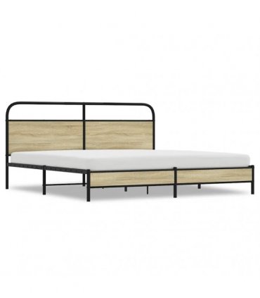 vidaXL Metal Bed Frame without Mattress Sonoma Oak 180 — Size: 180 x 200 cm, Model: with headboard & low footboard — V0671991807