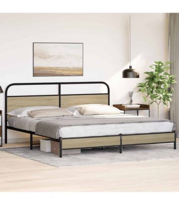 vidaXL Metal Bed Frame without Mattress Sonoma Oak 180 — Size: 180 x 200 cm, Model: with headboard & low footboard — V0671991807