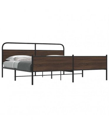 vidaXL Metal Bed Frame without Mattress Brown Oak 180x200 cm Super — Size: 180 x 200 cm, Model: with headboard & high footboard