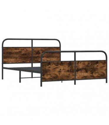 vidaXL Metal Bed Frame without Mattress Smoked Oak 160x200 cm — Size: 160 x 200 cm, Model: with headboard & footboard