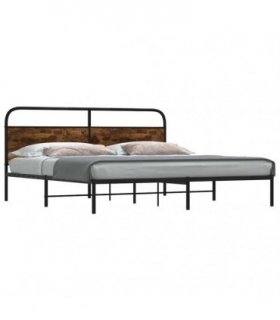 vidaXL Metal Bed Frame without Mattress Smoked Oak 180x200 cm Super King — Size: 180 x 200 cm, Model: with headboard