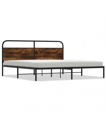 vidaXL Metal Bed Frame without Mattress Smoked Oak 180x200 cm Super King — Size: 180 x 200 cm, Model: with headboard