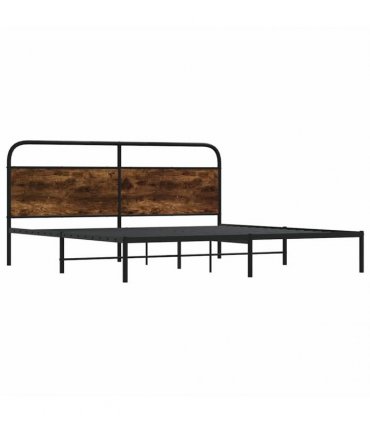 vidaXL Metal Bed Frame without Mattress Smoked Oak 180x200 cm Super King — Size: 180 x 200 cm, Model: with headboard