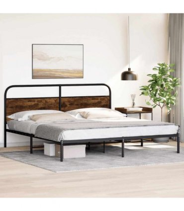 vidaXL Metal Bed Frame without Mattress Smoked Oak 180x200 cm Super King — Size: 180 x 200 cm, Model: with headboard