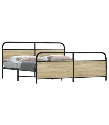 vidaXL Metal Bed Frame without Mattress Sonoma Oak 180x200 — Size: 180 x 200 cm, Model: with headboard & footboard — V0671991820