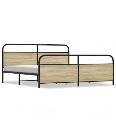 vidaXL Metal Bed Frame without Mattress Sonoma Oak 180x200 — Size: 180 x 200 cm, Model: with headboard & footboard — V0671991820