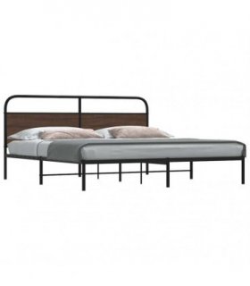 vidaXL Metal Bed Frame without Mattress Brown Oak 180x200 cm Super Kin — Size: 180 x 200 cm, Model: with headboard — V0671991821