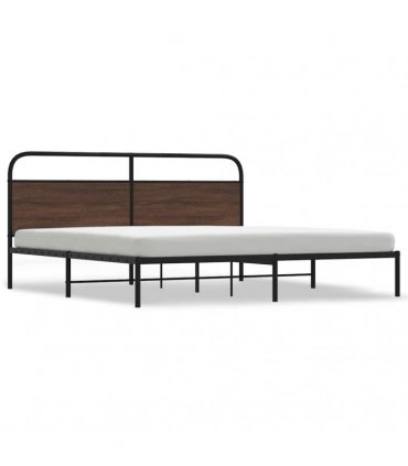 vidaXL Metal Bed Frame without Mattress Brown Oak 180x200 cm Super Kin — Size: 180 x 200 cm, Model: with headboard — V0671991821