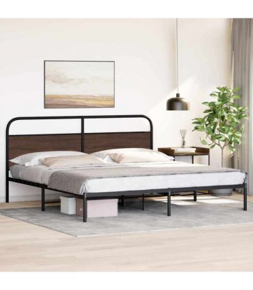 vidaXL Metal Bed Frame without Mattress Brown Oak 180x200 cm Super Kin — Size: 180 x 200 cm, Model: with headboard — V0671991821