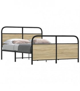 vidaXL Metal Bed Frame without Mattress Sonoma Oak 140x190 cm — Size: 140 x 190 cm, Model: with headboard & footboard