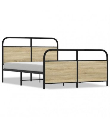 vidaXL Metal Bed Frame without Mattress Sonoma Oak 140x190 cm — Size: 140 x 190 cm, Model: with headboard & footboard