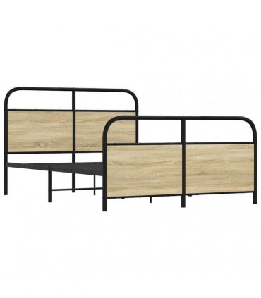 vidaXL Metal Bed Frame without Mattress Sonoma Oak 140x190 cm — Size: 140 x 190 cm, Model: with headboard & footboard