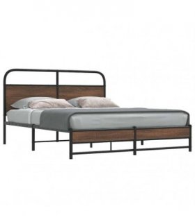 vidaXL Metal Bed Frame without Mattress Brown Oak — Size: 160 x 200 cm, Model: with headboard & dual low footboard — V0671991828