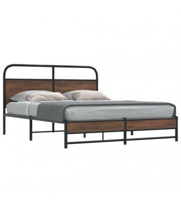 vidaXL Metal Bed Frame without Mattress Brown Oak — Size: 160 x 200 cm, Model: with headboard & dual low footboard — V0671991828