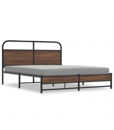vidaXL Metal Bed Frame without Mattress Brown Oak — Size: 160 x 200 cm, Model: with headboard & dual low footboard — V0671991828