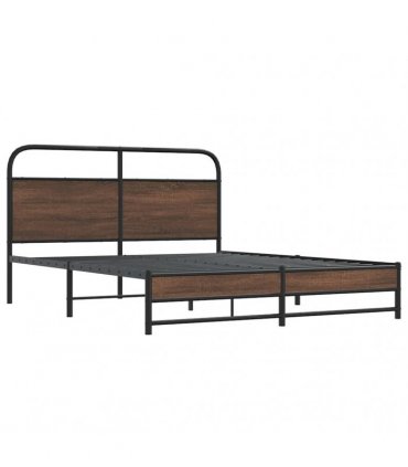 vidaXL Metal Bed Frame without Mattress Brown Oak — Size: 160 x 200 cm, Model: with headboard & dual low footboard — V0671991828