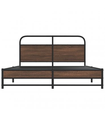 vidaXL Metal Bed Frame without Mattress Brown Oak — Size: 160 x 200 cm, Model: with headboard & dual low footboard — V0671991828