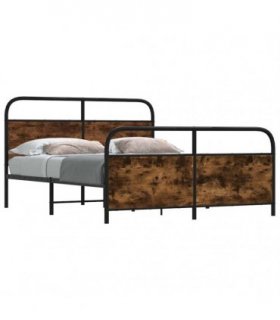 vidaXL Metal Bed Frame without Mattress Smoked Oak 180x200 cm Super King — Size: 180 x 200 cm, Model: with headboard & footboard