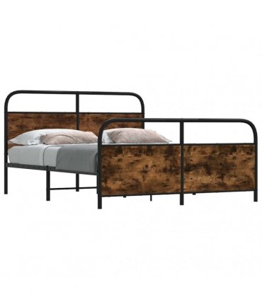 vidaXL Metal Bed Frame without Mattress Smoked Oak 180x200 cm Super King — Size: 180 x 200 cm, Model: with headboard & footboard