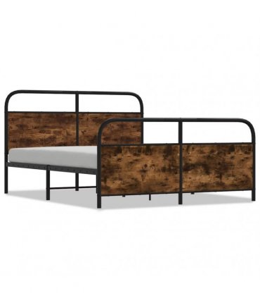 vidaXL Metal Bed Frame without Mattress Smoked Oak 180x200 cm Super King — Size: 180 x 200 cm, Model: with headboard & footboard