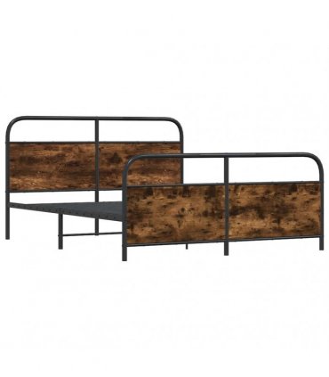 vidaXL Metal Bed Frame without Mattress Smoked Oak 180x200 cm Super King — Size: 180 x 200 cm, Model: with headboard & footboard