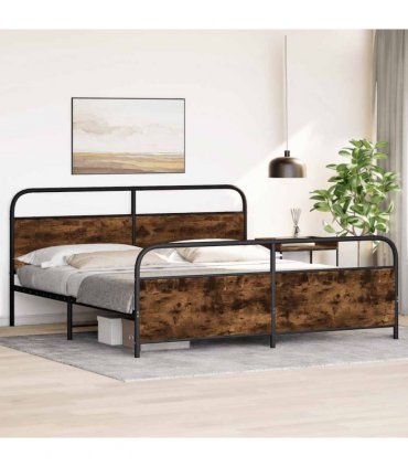 vidaXL Metal Bed Frame without Mattress Smoked Oak 180x200 cm Super King — Size: 180 x 200 cm, Model: with headboard & footboard