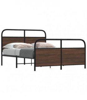 vidaXL Metal Bed Frame without Mattress Brown Oak 140x190 cm — Size: 140 x 190 cm, Model: with headboard & footboard