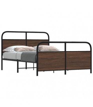 vidaXL Metal Bed Frame without Mattress Brown Oak 140x190 cm — Size: 140 x 190 cm, Model: with headboard & footboard