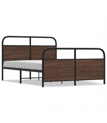 vidaXL Metal Bed Frame without Mattress Brown Oak 140x190 cm — Size: 140 x 190 cm, Model: with headboard & footboard