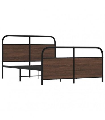 vidaXL Metal Bed Frame without Mattress Brown Oak 140x190 cm — Size: 140 x 190 cm, Model: with headboard & footboard