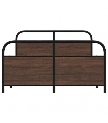 vidaXL Metal Bed Frame without Mattress Brown Oak 140x190 cm — Size: 140 x 190 cm, Model: with headboard & footboard