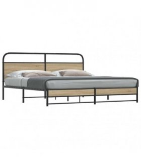vidaXL Metal Bed Frame without Mattress Smoked Oak 18 — Size: 180 x 200 cm, Model: with headboard & high footboard — V0671991834