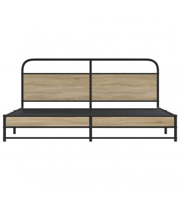 vidaXL Metal Bed Frame without Mattress Smoked Oak 18 — Size: 180 x 200 cm, Model: with headboard & high footboard — V0671991834