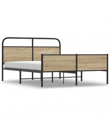 vidaXL Metal Bed Frame without Mattress Smoked Oa — Size: 160 x 200 cm, Model: with headboard & dual low footboard — V0671991841