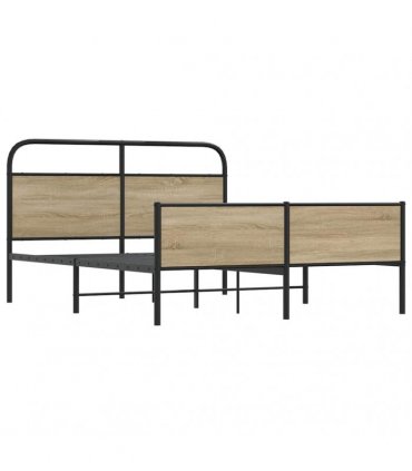 vidaXL Metal Bed Frame without Mattress Smoked Oa — Size: 160 x 200 cm, Model: with headboard & dual low footboard — V0671991841