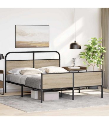 vidaXL Metal Bed Frame without Mattress Smoked Oa — Size: 160 x 200 cm, Model: with headboard & dual low footboard — V0671991841