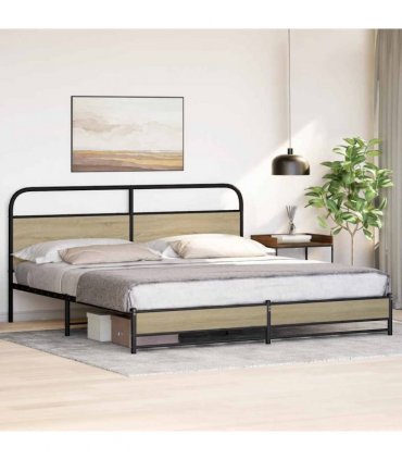 vidaXL Metal Bed Frame without Mattress Sonoma Oa — Size: 180 x 200 cm, Model: with headboard & dual low footboard — V0671991843