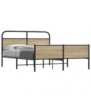 vidaXL Metal Bed Frame without Mattress Smoked Oa — Size: 180 x 200 cm, Model: with headboard & dual low footboard — V0671991844