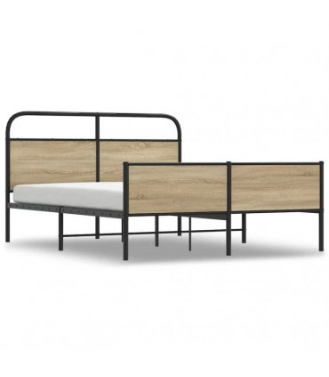 vidaXL Metal Bed Frame without Mattress Smoked Oa — Size: 180 x 200 cm, Model: with headboard & dual low footboard — V0671991844
