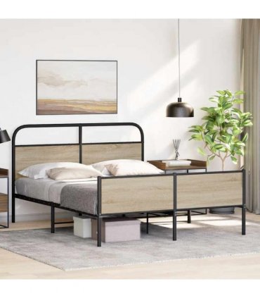 vidaXL Metal Bed Frame without Mattress Smoked Oa — Size: 180 x 200 cm, Model: with headboard & dual low footboard — V0671991844